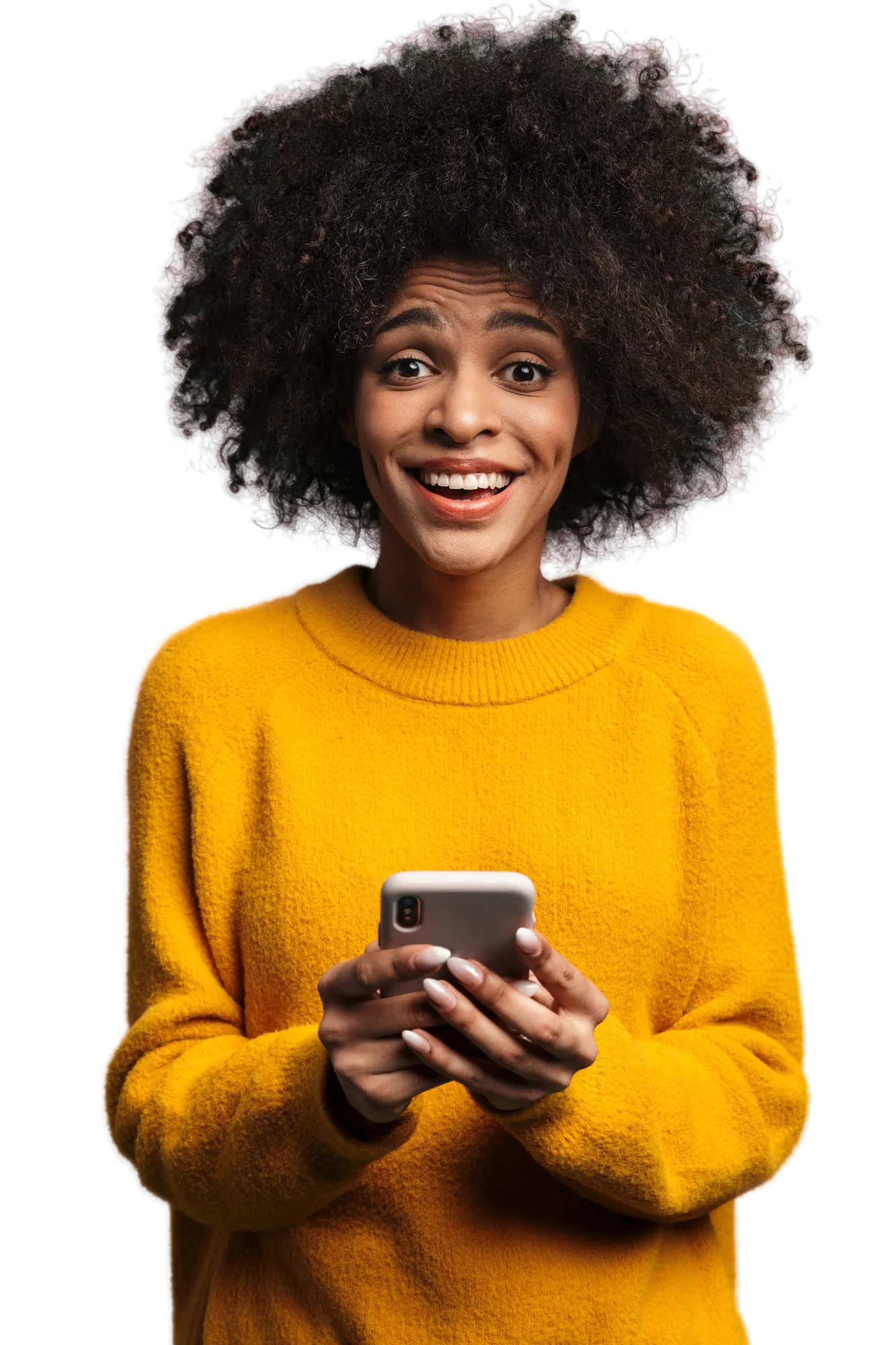 Happy business owner using social media